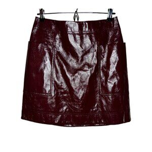 NWT Maeve By Anthropologie Faux Leather Skirt Mini, Wine Women's Sz 6(1488)
